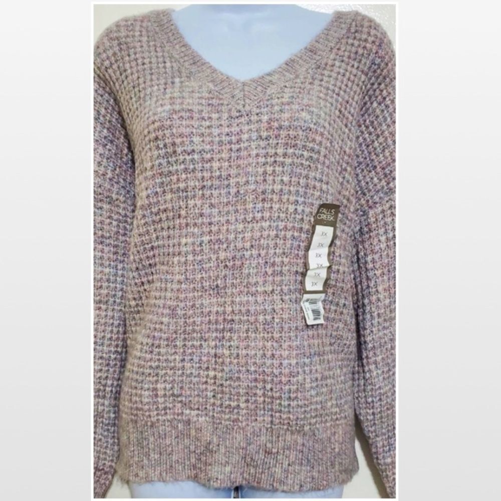 New Falls Creek Sweater Womens Plus 3X Hi Low Purple Grey Ombre Fuzzy Knit NWT - Picture 2 of 16